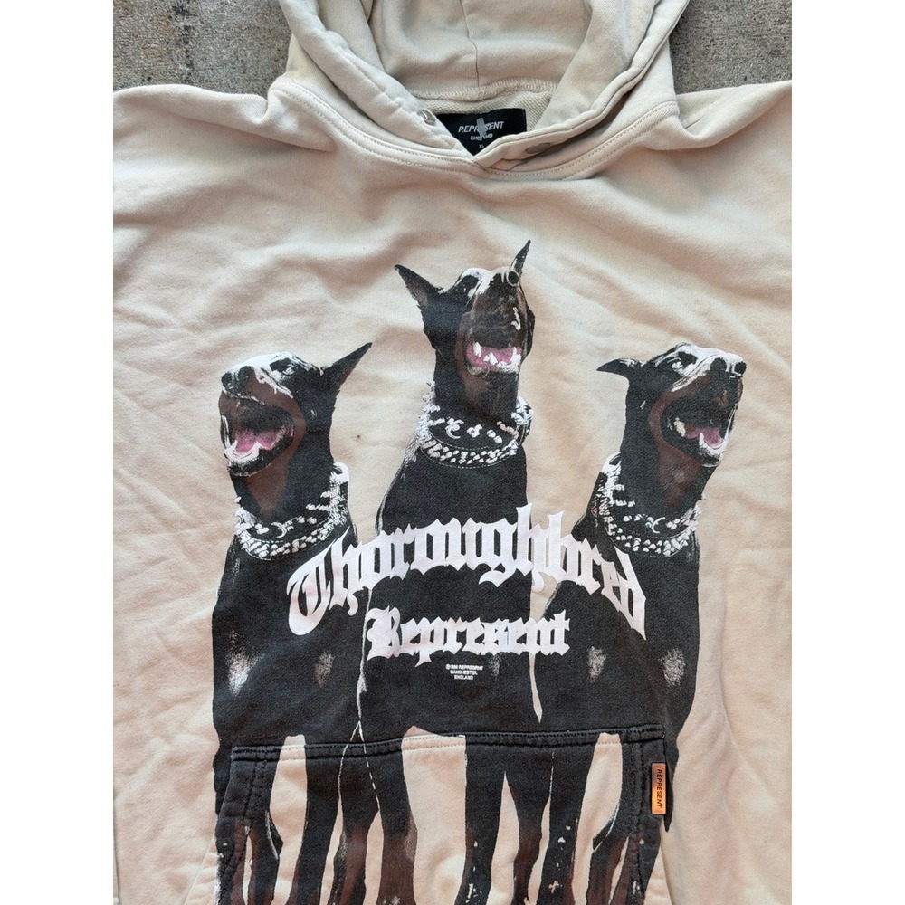 Represent Thoroughbred Doberman Hoodie Sand Cream Mens XL Sweatshirt SS22 - Picture 3 of 3